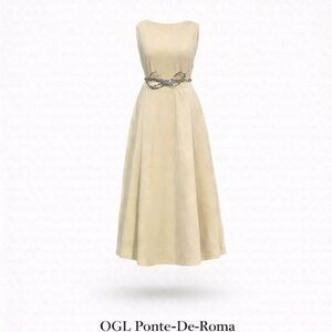 OGL Cream Midi Dress with Embellished Belt